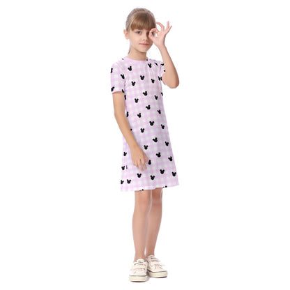 Bright Pink Gingham Kid's Short Sleeve Dress