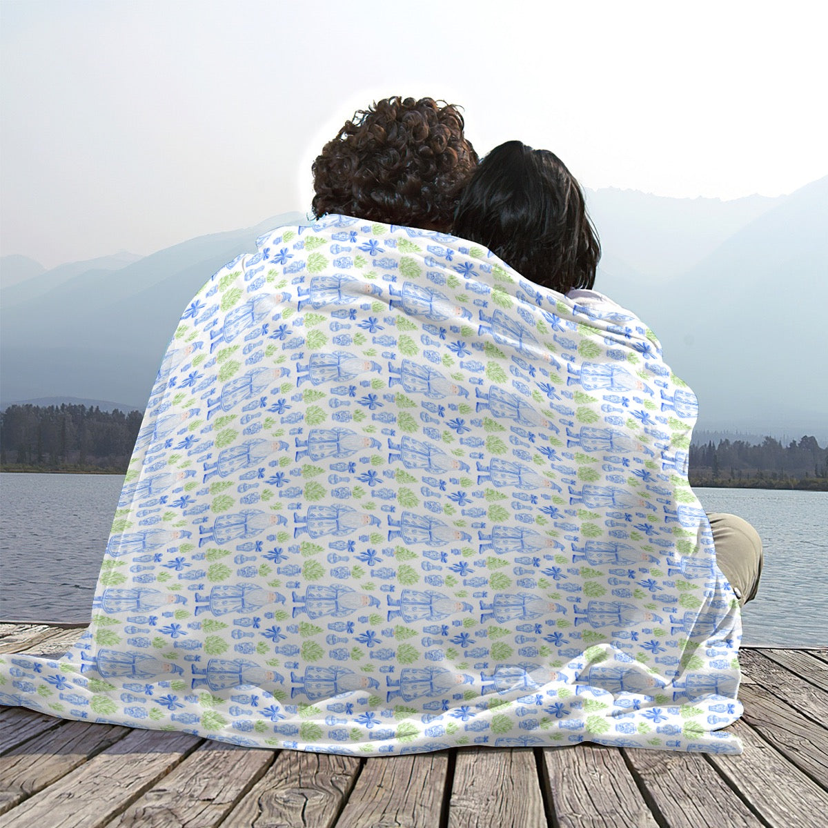 Single-Side Grandmillenial Santa Flannel Blanket