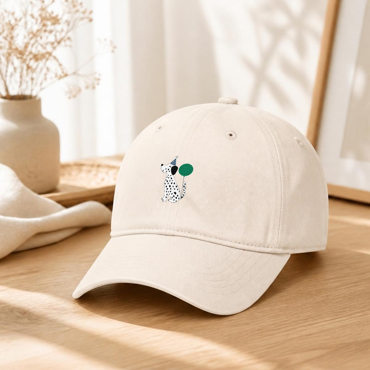 Party Pups Dalmatian Embroidered Soft-Crown Flat Cap