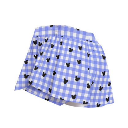 Bright Blue Gingham Women's Sport Skorts With Pocket