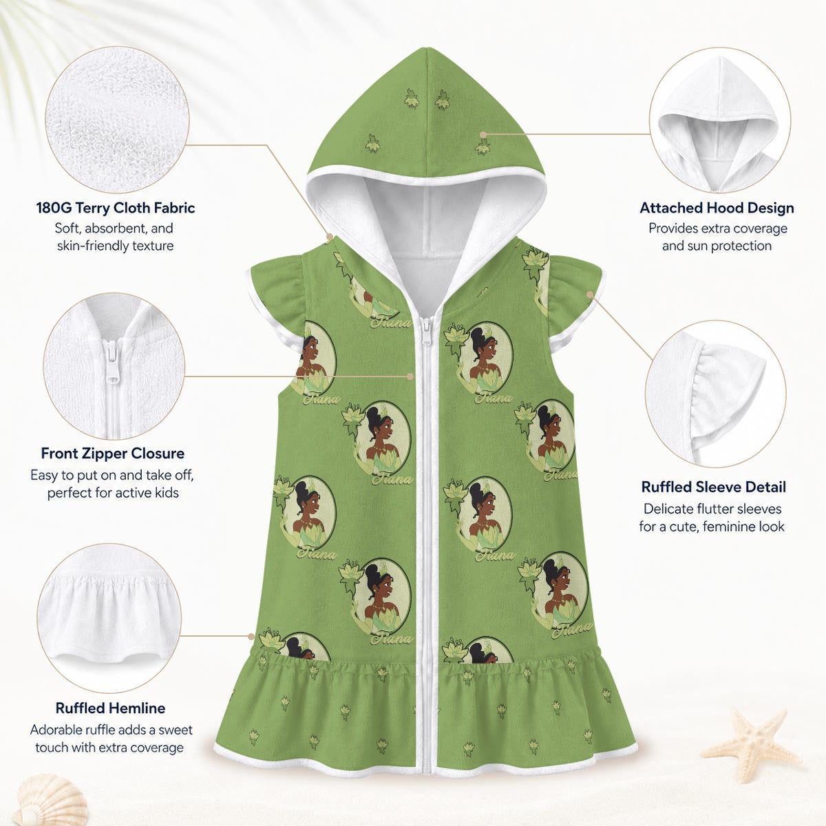 Tia Portrait [green] Girls' Hooded Beach Cover-Up