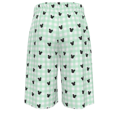 Green Gingham Men's Over-The-Knee Shorts