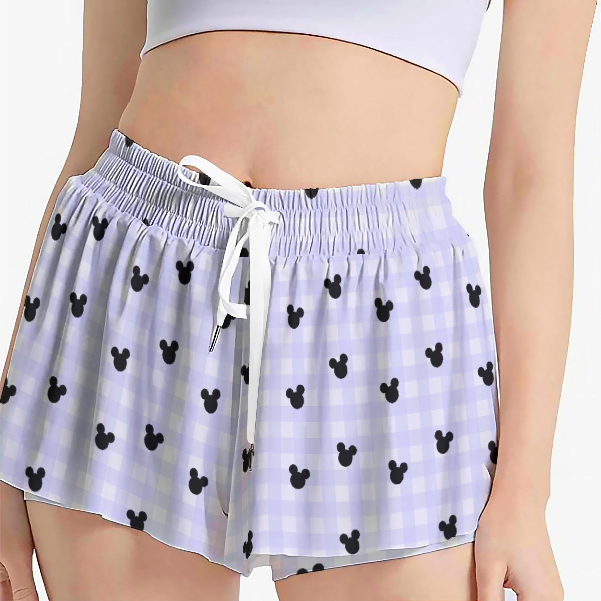 Periwinkle Gingham Women's Sport Skorts With Pocket