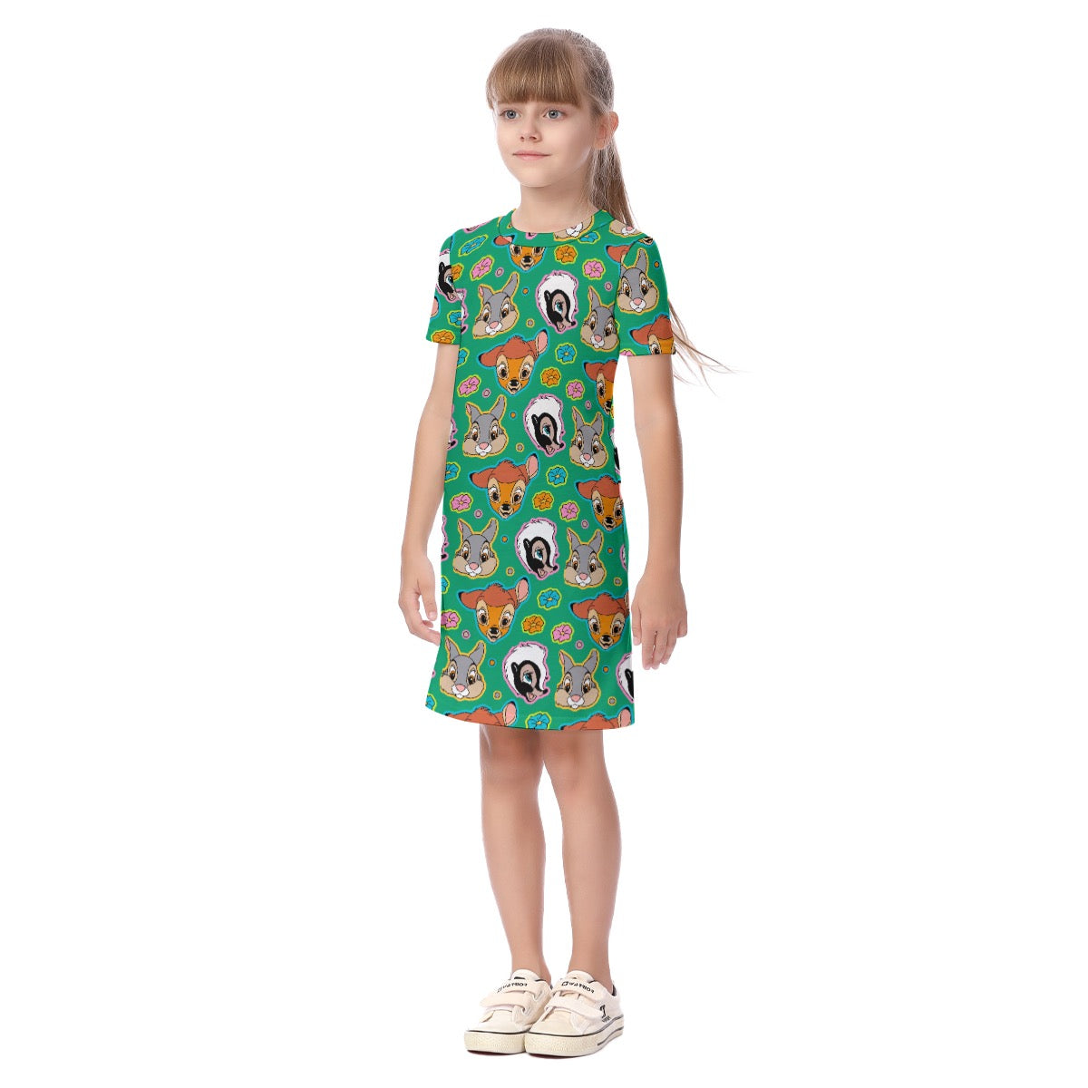 Green Forest Friends Kid's Short Sleeve Dress