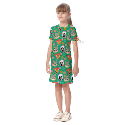 Green Forest Friends Kid's Short Sleeve Dress