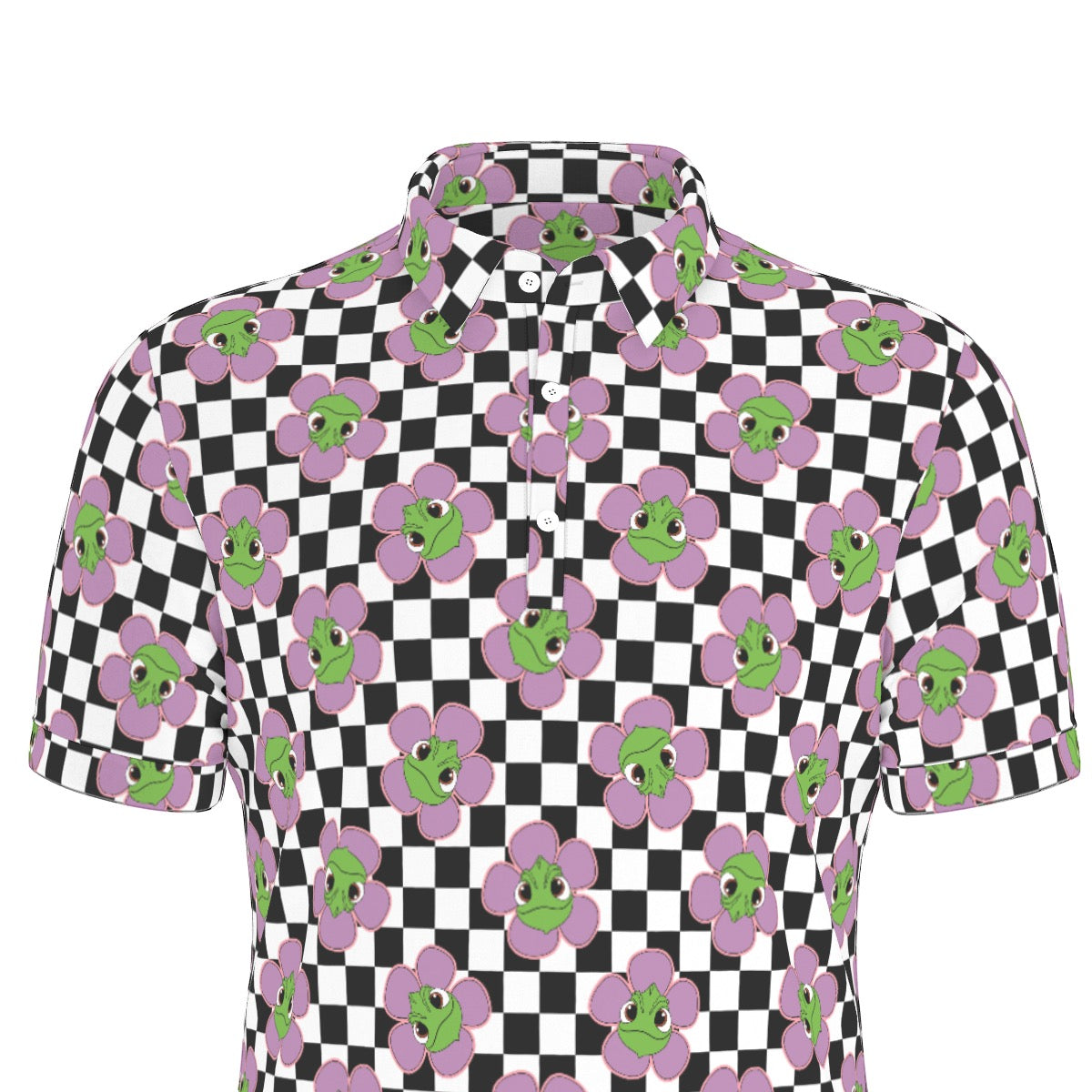 Flower Chameleon Men's Stretch Collar Polo Shirt