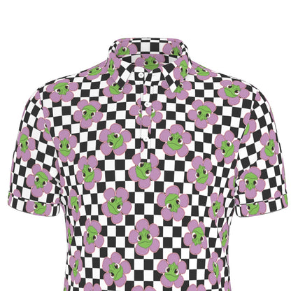 Flower Chameleon Men's Stretch Collar Polo Shirt