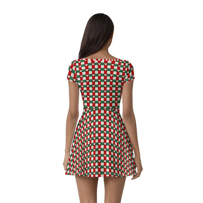 MM Christmas Plaid Women’s Athletic Dress With Built‑In Shorts