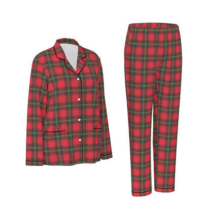 Classic Christmas Plaid Women's Long Sleeve Pajama Set With Black Contrast Piping