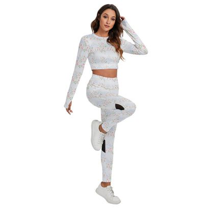 Grandmillenial Roses Women's Sport Set With Backless Top And Leggings