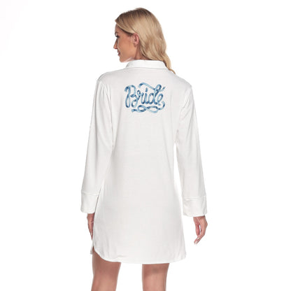 Bride Women's Lapel Shirt Dress With Long Sleeve