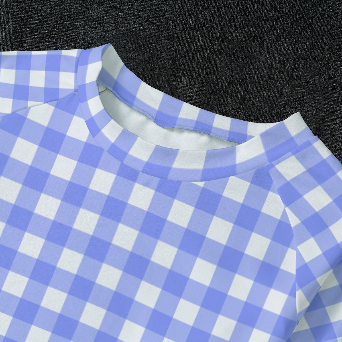 Bright Blue Gingham Kid's Raglan Sleeve Pajamas With Straight Leg Pants