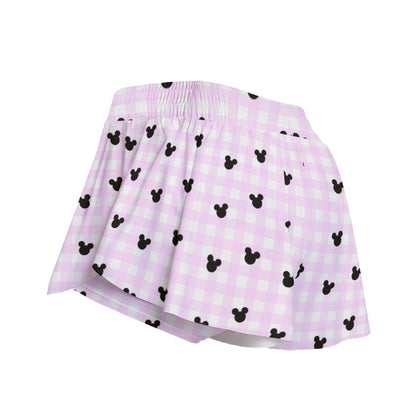 Bright Pink Gingham Women's Sport Skorts With Pocket
