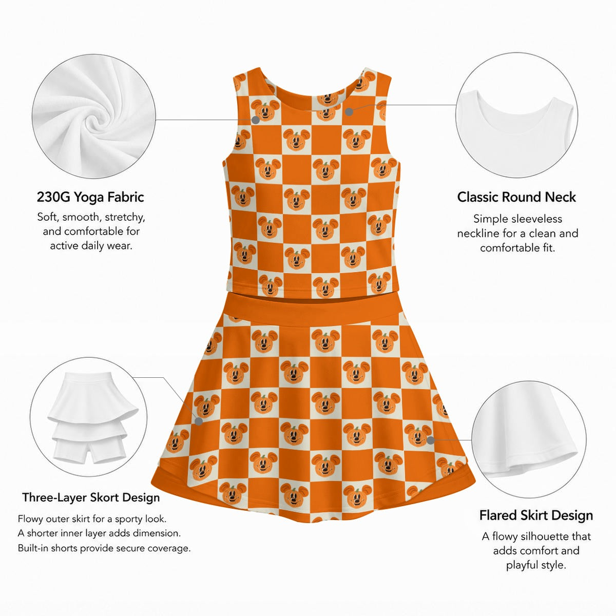 Preppy Pumpkin Girl's Sports Tank & Skort Set