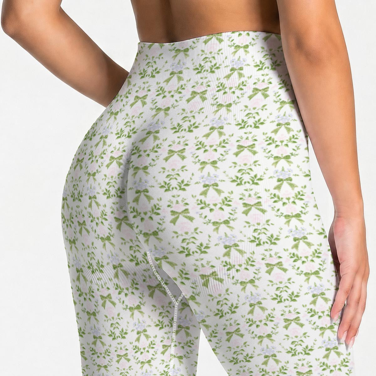 Grandmillenial Green Bow Women's Seamless High Waisted Butt-Lifting Leggings