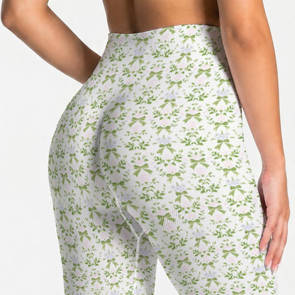 Grandmillenial Green Bow Women's Seamless High Waisted Butt-Lifting Leggings