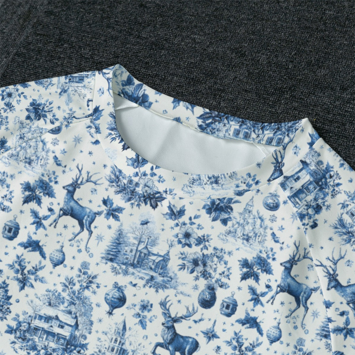 Blue Christmas Toile Men's Raglan Sleeve Pajamas