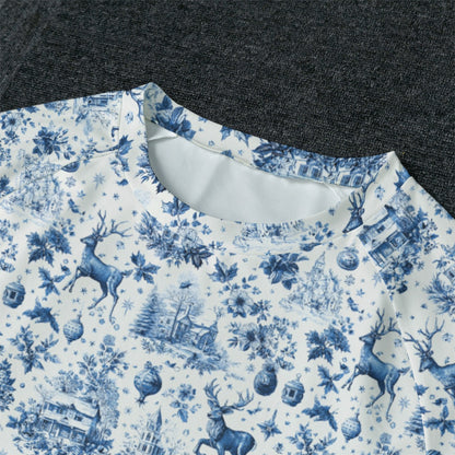 Blue Christmas Toile Men's Raglan Sleeve Pajamas