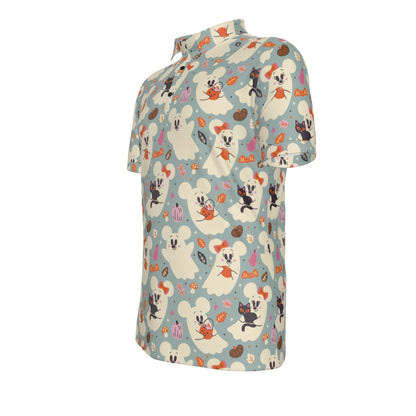 Friendly Ghosts [gray] Men's Stretch Collar Polo Shirt