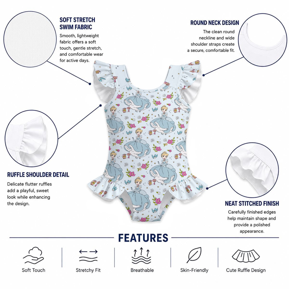 Cindy Girls' Ruffle Sleeve Swimsuit With Bow
