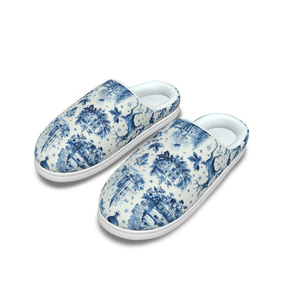 Blue Christmas Toile Men's Plush Slippers