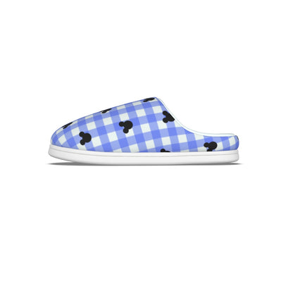 Bright Blue Gingham Men's Plush Slippers