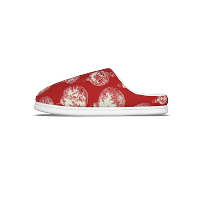 Red Toile Christmas Ornament Men's Plush Slippers