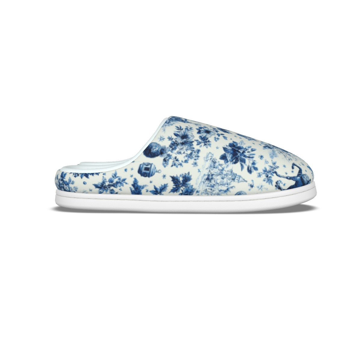 Blue Christmas Toile Men's Plush Slippers
