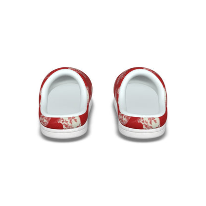 Red Toile Christmas Ornament Men's Plush Slippers