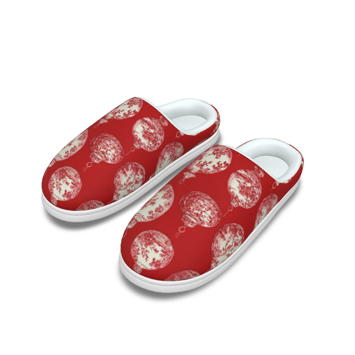 Red Toile Christmas Ornament Men's Plush Slippers