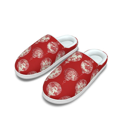 Red Toile Christmas Ornament Men's Plush Slippers