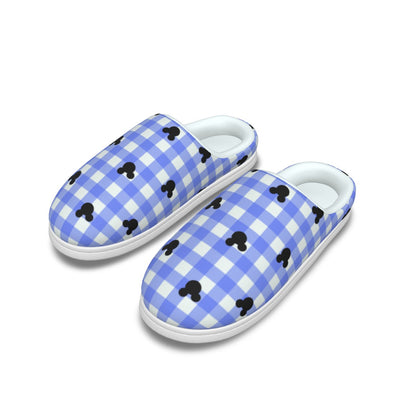 Bright Blue Gingham Women's Plush Slippers
